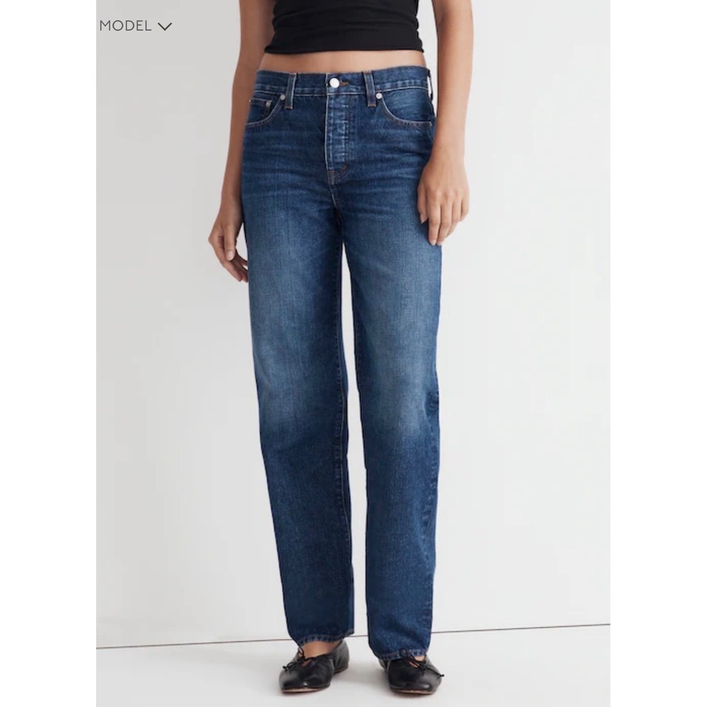 Madewell Low Slung Straight Jeans Button Fly Medium Wash Denim 32P - Picture 2 of 14